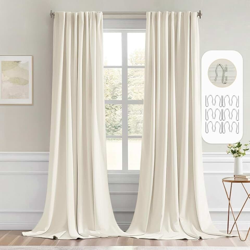 MIULEE Beige White Back Tab Blackout Curtains 52x96 Inch Long 2 Panels Set