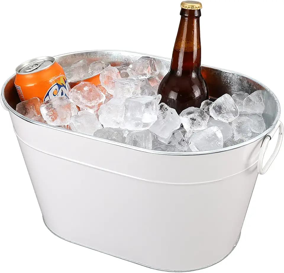 Galvanized Tub Ice Bucket for Party, Thick Metal Galvanized Drink Buckets, Beverage Tub with Handles, Drink Bucket for Indoor & Outdoor Parties (1PC White)