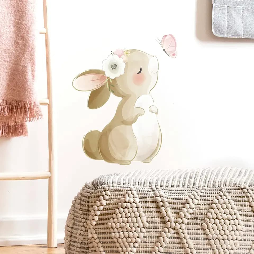 fanquare Cute Bunny Wall Decals Rabbit Kiss Butterfly Wall Stickers Peel and Stick Wall Decor for Kids Girls Bedroom Living Room Decor