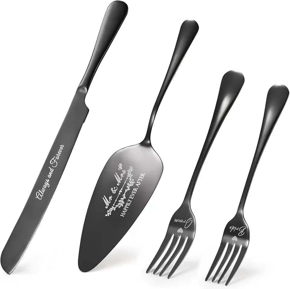 Wedding Cake Knife and Server Set, Black Cake Cutting Set for Wedding