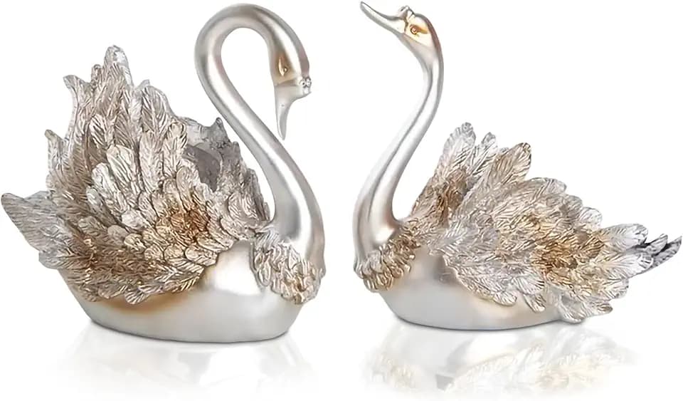 1 Pair Hand Painted Resin Swan Couple Figurine for Home Decor