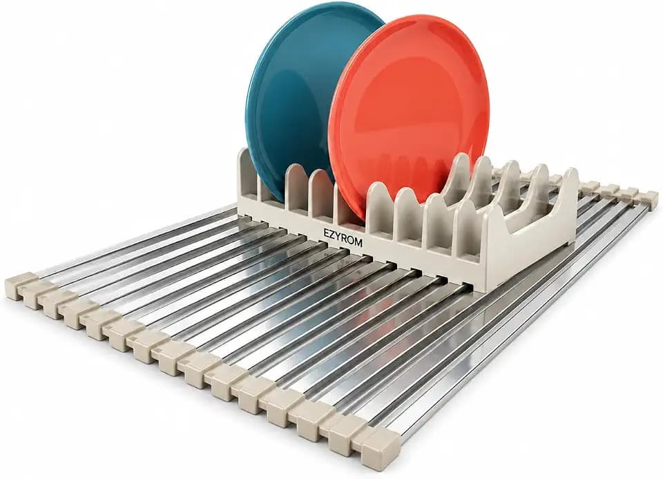 Large Aluminum Roll Up Dish Drying Rack 20.5" x 13" with Dish Holder