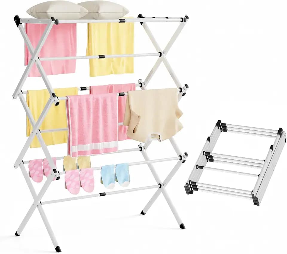 Clothes Drying Rack Collapsible,Heavy Duty Foldable Laundry Rack for Drying Clothing,3-Tier Space Saving Drying Rack Clothing for Indoor Outdoor Bathroom Apartment