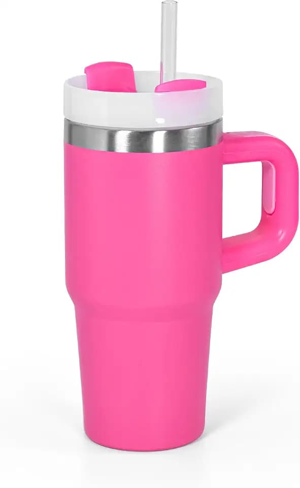 AGH 14 Oz Tumbler with Handle Stainless Steel Double Layer Insulated Mug,Reusable Stainless Steel Kids Water Bottle,Gifts for Kids Tumblers(Rose)