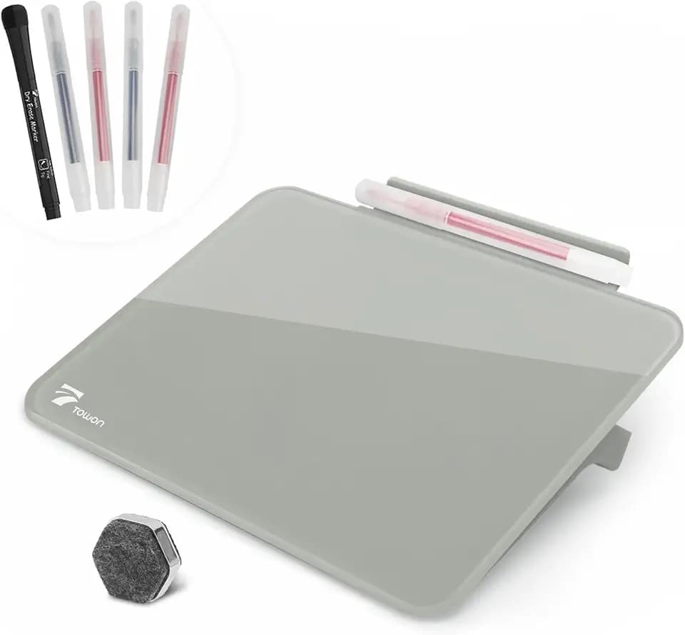 Gray Mini Desktop Pure Glass Whiteboard, Small Glass Dry-Erase Whiteboard