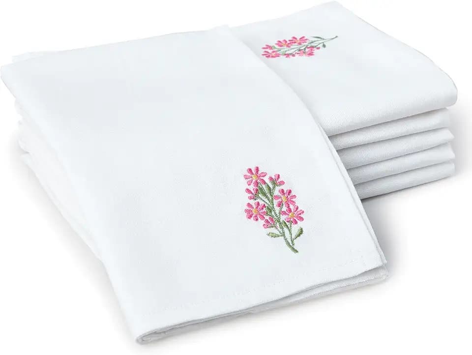 Encasa XO Embroidered Cotton Cloth Napkins, Soft 17"x17"