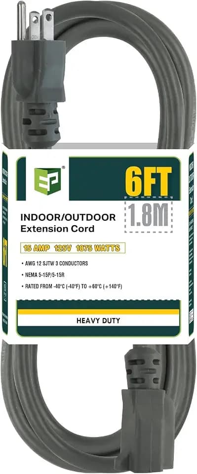 EP 6 Ft Heavy Duty Outdoor Extension Cord, 12/3 SJTW Grey 3-Prong