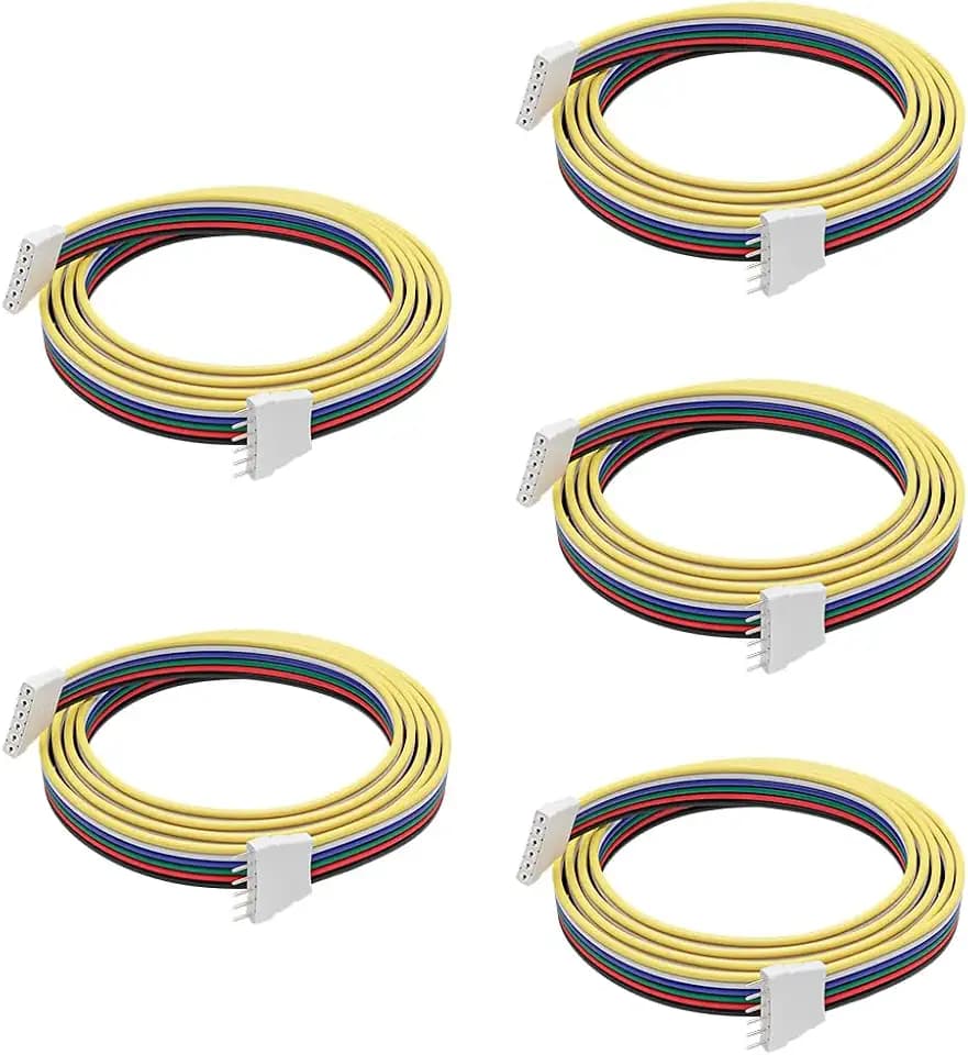 BTF-LIGHTING 5 Pack 22AWG 6 Pin JST Male to Female Plug LED Connector 1.64FT/0.5m Extension Cable for FCOB SMD RGBCCT LED Strip Lights Solderless Controller Wire