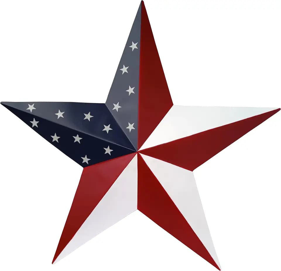 JoyEvy 19.4inch American Barn Star US Flag Stars Indoor Outdoor Decor, Metal Patriotic Star Wall Decoration, Texas Stars for Outside Rustic Vintage Western Country Home Farmhouse Wall Ornament