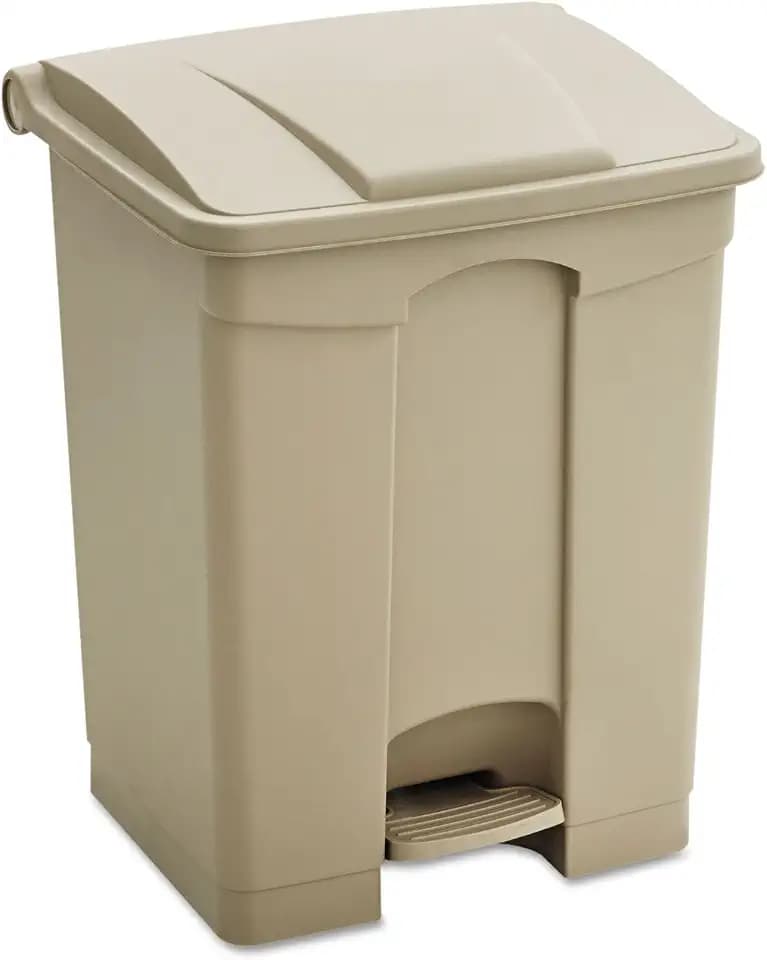 Safco Step On Plastic Trash Can with Foot Pedal, 23 Gallon Garbage Can for Kitchen, Indoor or Outdoor Use, Hands Free, Tan
