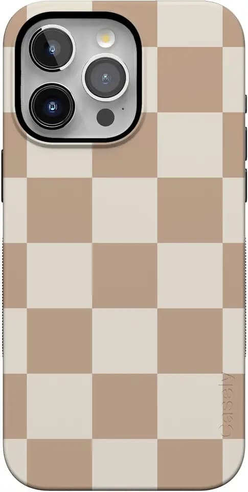 Casely iPhone 15 Pro Max Case | Fit Check | Neutral Checkerboard | Bold Protective Design | Compatible with MagSafe