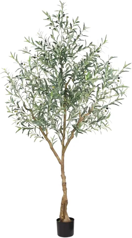 Olive Trees Artificial Indoor,7FT Tall Faux Olive Tree with Lush Leaves and Lifelike Fruits, Artificial Plants in Sturdy Pot for Indoor Home Office Living Room Decor