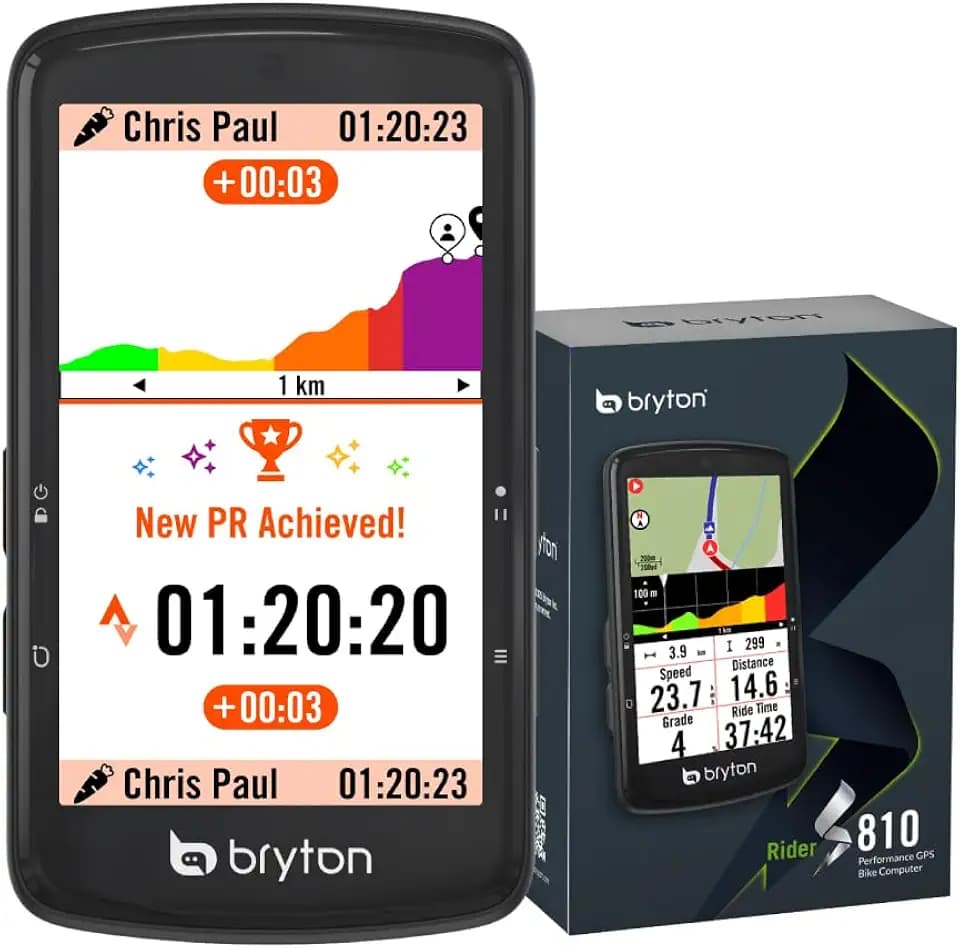 Bryton Rider S810 GPS-Fahrradcomputer mit 3,5" Farb-Touchscreen mit 2.5D-Glas, 50 Std. Akkulaufzeit, Offline-Europakarte, Turn-by-Turn-Navigation, ANT+/BLE-Konnektivität, Strava Live Segmente