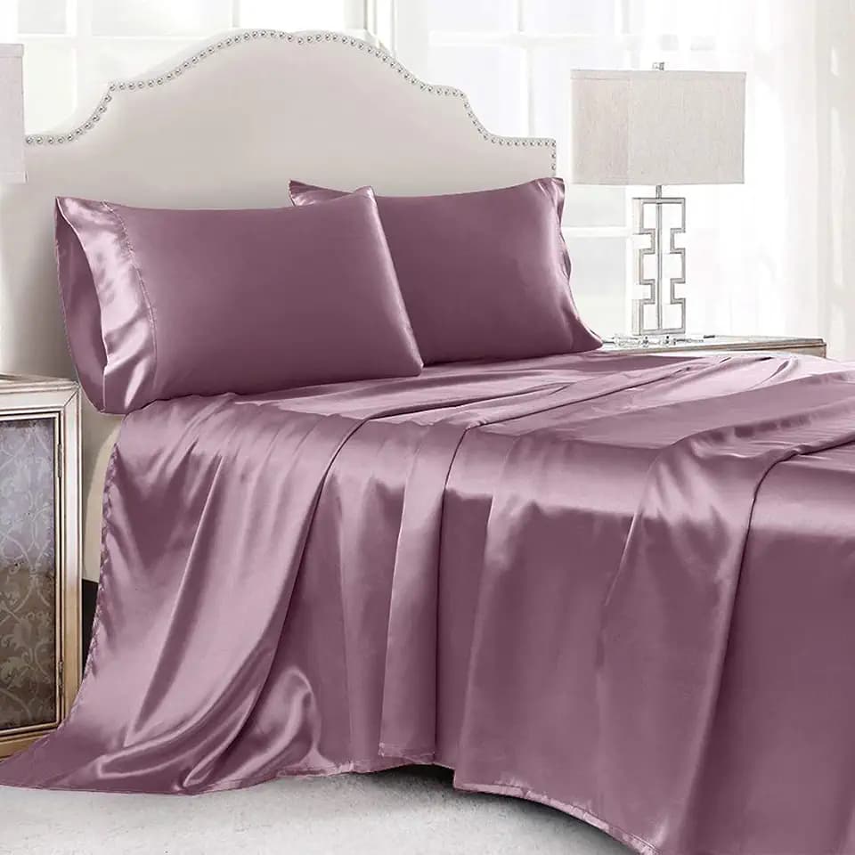 Satin Sheets Queen Size, Purple, 4 Pcs