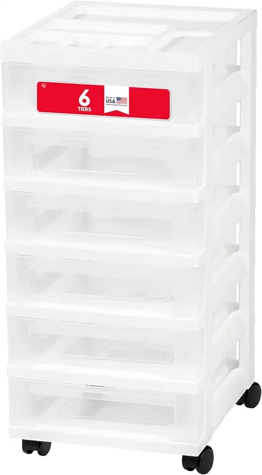 IRIS USA 6-Drawer Rolling Storage Cart, White/Clear