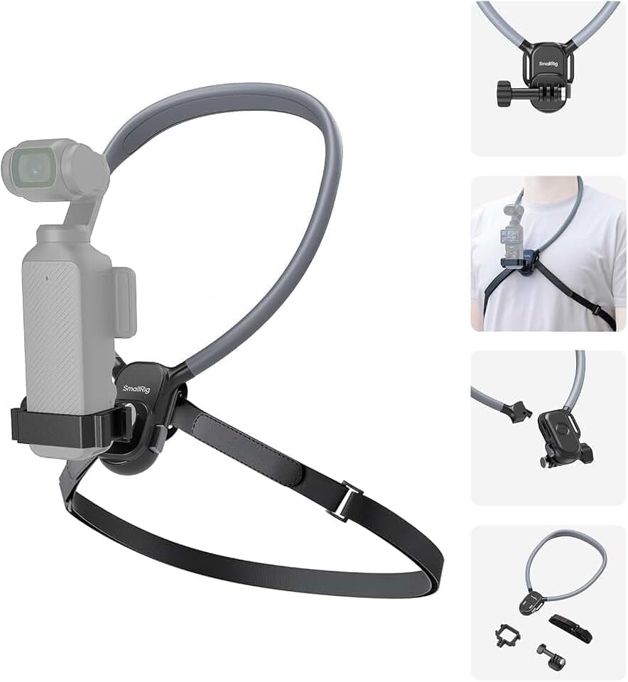 SMALLRIG Magnetische Halshalterung mit Brustgurt für Action-Kameras,POV-Vlogging, Halsband,Brusthalterung für DJI Pocket 4P/4/3/OSMO 360/Nano/Action 4/5, für Hero 13, für Insta360 X5/X4/Ace Pro 2–5567