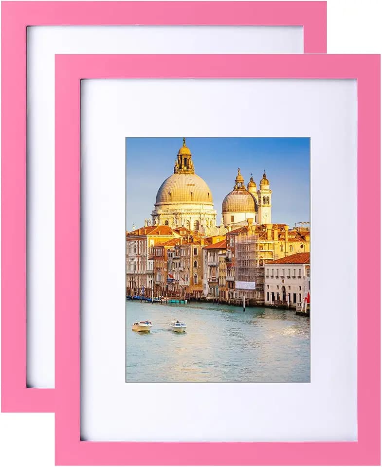 wyooxoo 8.5x11 Picture Frame Set of 2 Made of Solid Wood Photo Frames Display Pictures 6x8 with Mat or 8.5x11 Without Mat Colorful Frame For Wall or Tabletop Display,Pink