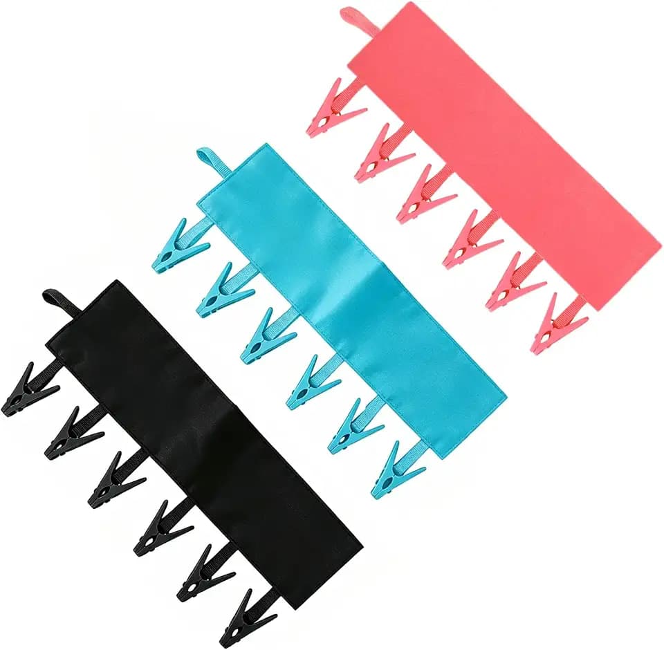 Mini Clothespins Travel Hangers 3-Pack: Foldable Portable Clothes Hangers w/ 6 Clips for Swimsuit, Towel & Sock Drying Rack - Cruise, Dorms, Travel (Black, Blue, Red)