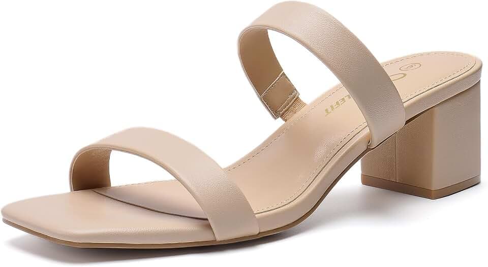 Athlefit Women's Two Strap Chunky Low Heeled Sandals Slip On Heels