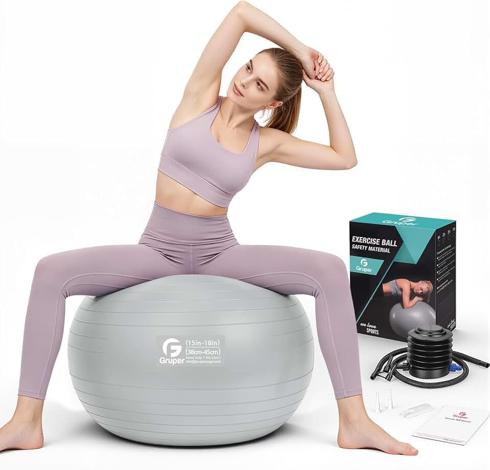 Gruper Exercise Ball, 45cm-75cm Extra Thick Yoga Ball for Working Out