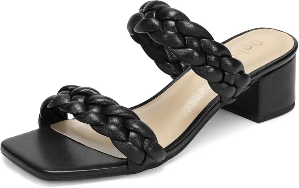 DOBOLIN Women's Wide Width Braided Dress Sandals, 2-Inch Block Heel