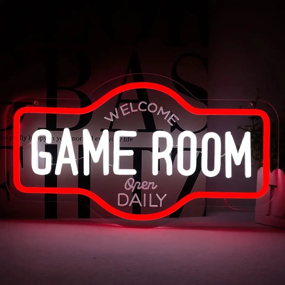 Game Room Neon Sign, Welcome Game Room Open Daily Neon Lights Wall Decor for Internet Cafe, Gaming Room, Man cave, Bedroom Gift Art for Boys Girls-16.93 x 9.92 IN-USB Powered-Acrylic