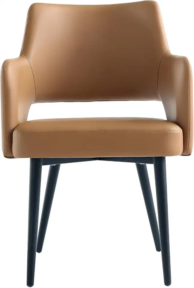 Manhattan Comfort Tremont Modern Vegan Leather Dining Chairs with Arms, Elegant Leatherette Upholstered Seat, High-Density Foam, Steel Legs, Stylish & Versatile Armchair, Set of 1, Saddle