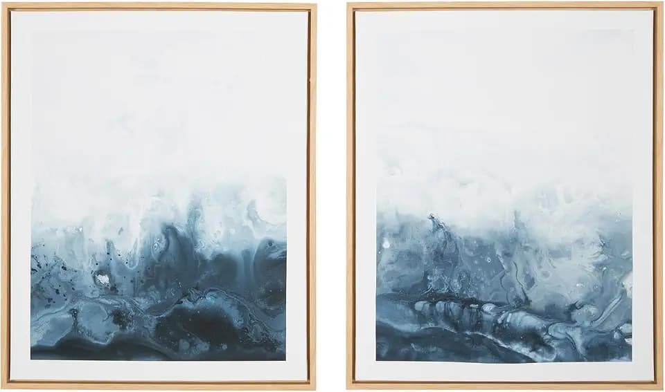 Signature Design by Ashley Holport Contemporary Abstract Framed Wall Art Set, 2 Count, Blue & White