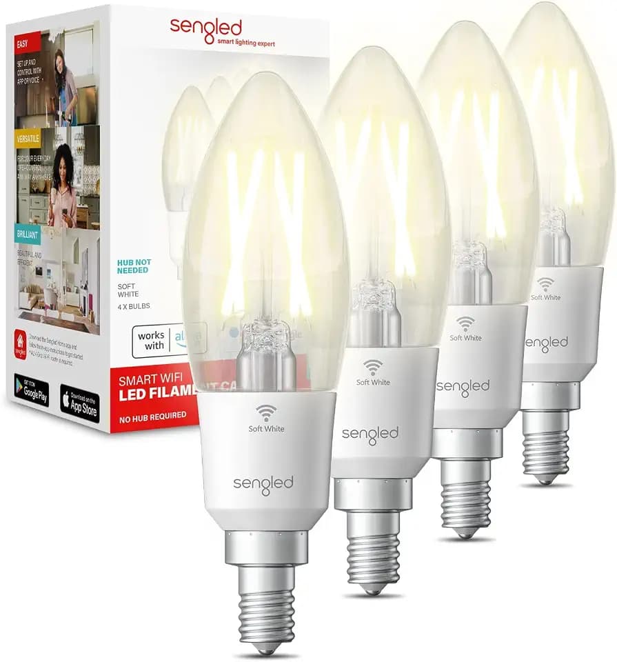 Sengled Smart Light Bulbs, Smart Candelabra LED Bulb, Dimmable Chandelier Light Bulbs, 5W (40W Equivalent) 450LM, Smart Bulbs that Work with Alexa Google, Only 2.4GHz WiFi, No Hub Required, 4 Pack
