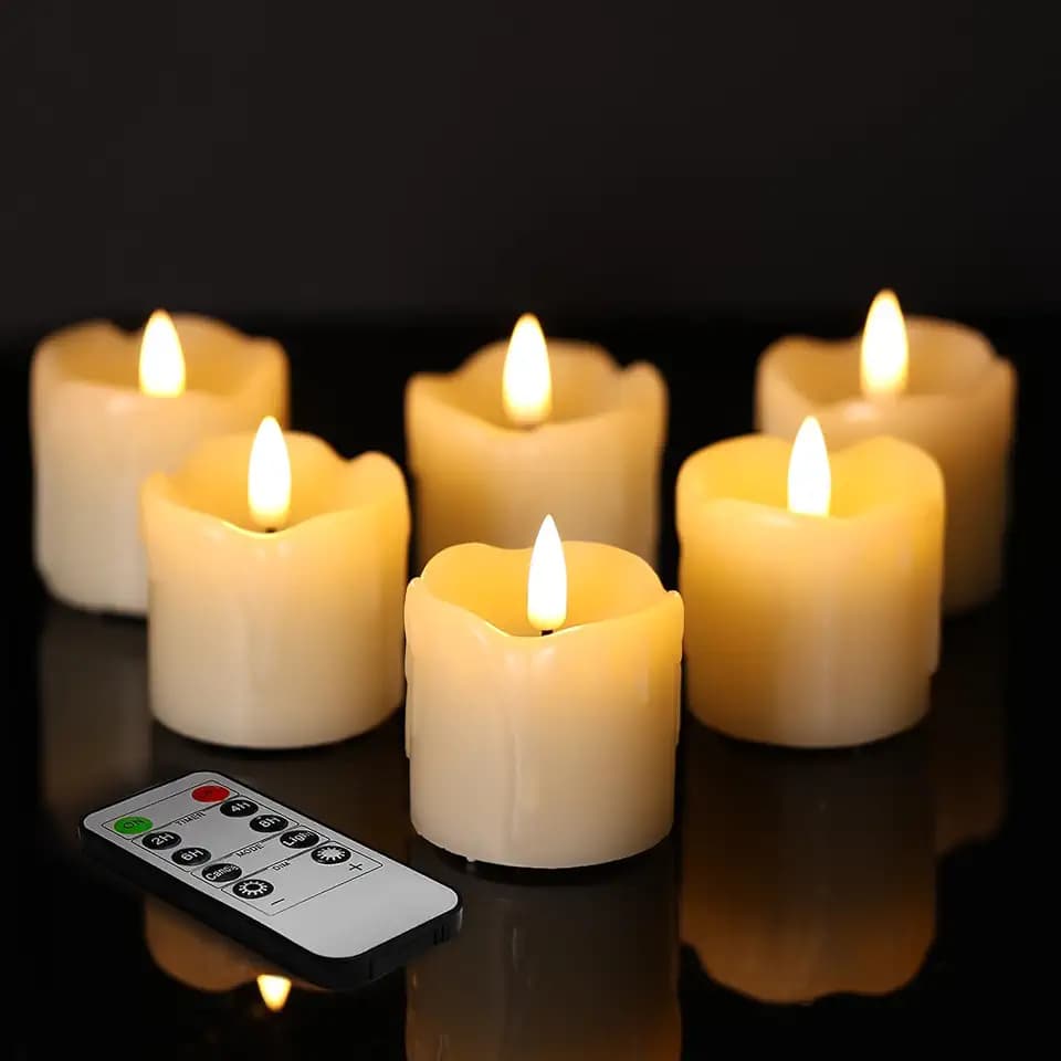 Eywamage Ivory Dripping Wax Flameless Votive Candles with Timer Batteries