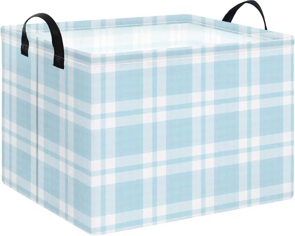 NTAOHAMPER Rectangular Storage Basket with Handles, Laundry Hamper, Room Decor, Gift Basket, Book Box (Blue Plaid)
