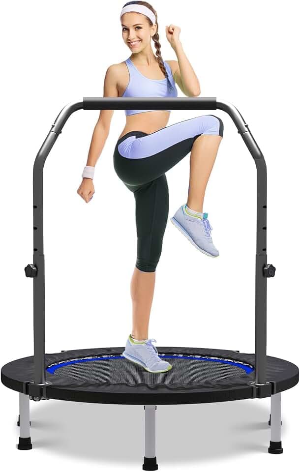 40"/48" Rebounder Trampoline for Adults Mini Trampoline for Adults and Kids Exercise Rebounder with Bar Fitness Trampoline Indoor Height Adjustable Max Load 330/440lbs