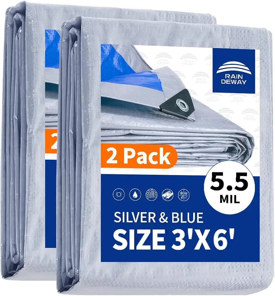 RAINDEWAY Small Tarps Waterproof 3x6Ft(2Pack) 5.5 Mil Protective Poly Tarp