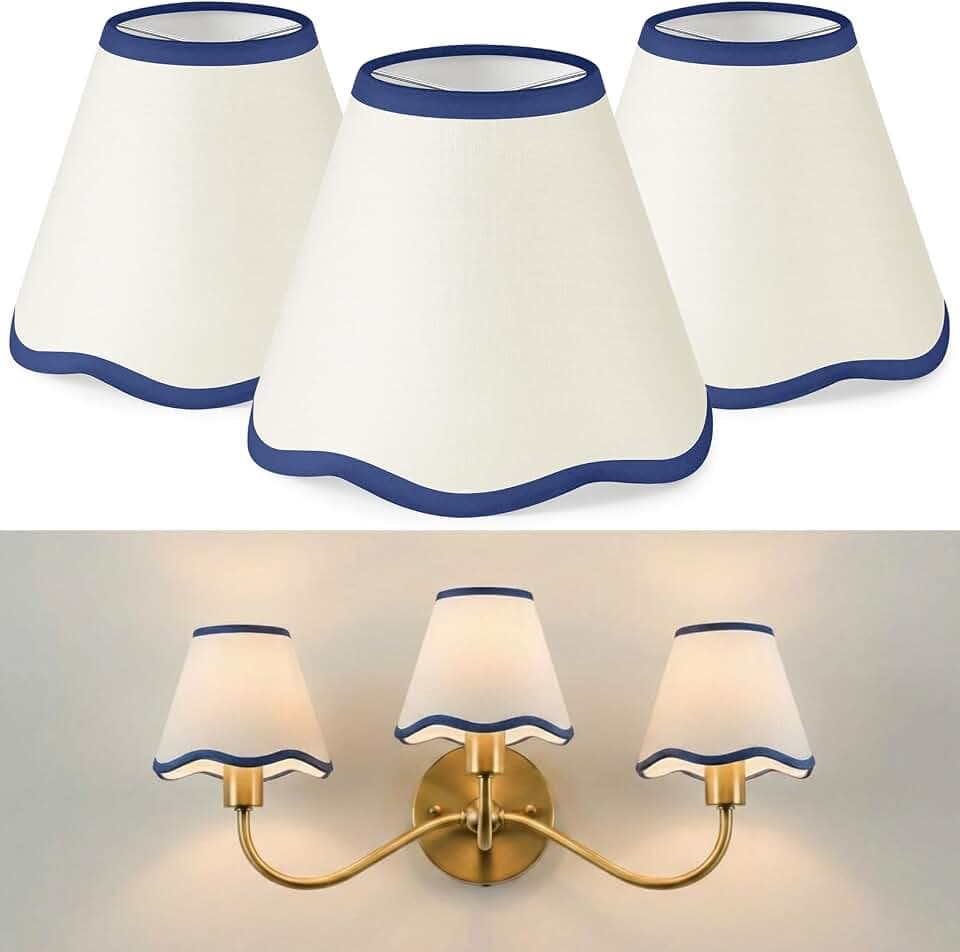 VIHOSE Set of 3 Scalloped Lampshade with Petal Edge, Navy Blue Edge