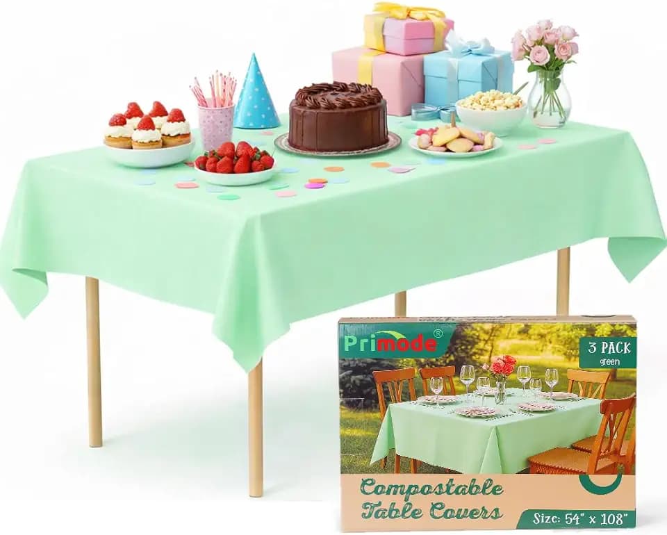 Compostable Tablecloths for Rectangle Tables 54''x108'' - 3 Count Disposable Tablecloth Indoor Outdoor Compost Tablecover Dining Picnic Birthday Party Rectangular Table Cover (Green)