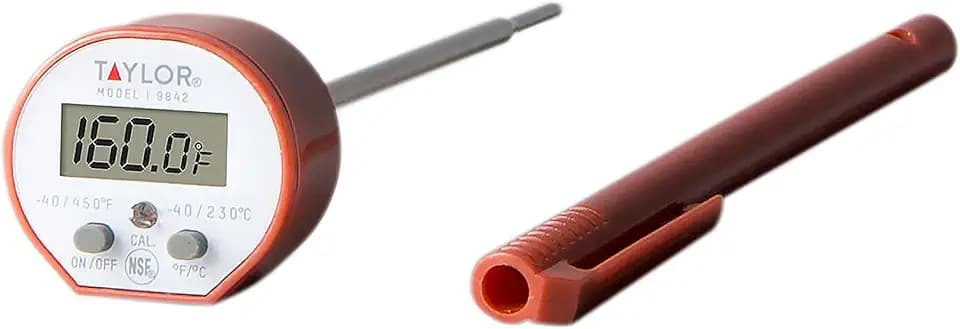 Taylor Waterproof Digital Instant Read Thermometer For Cooking, BBQ, Grilling, Baking, And Meat, Comes With Pocket Sleeve Clip, Red