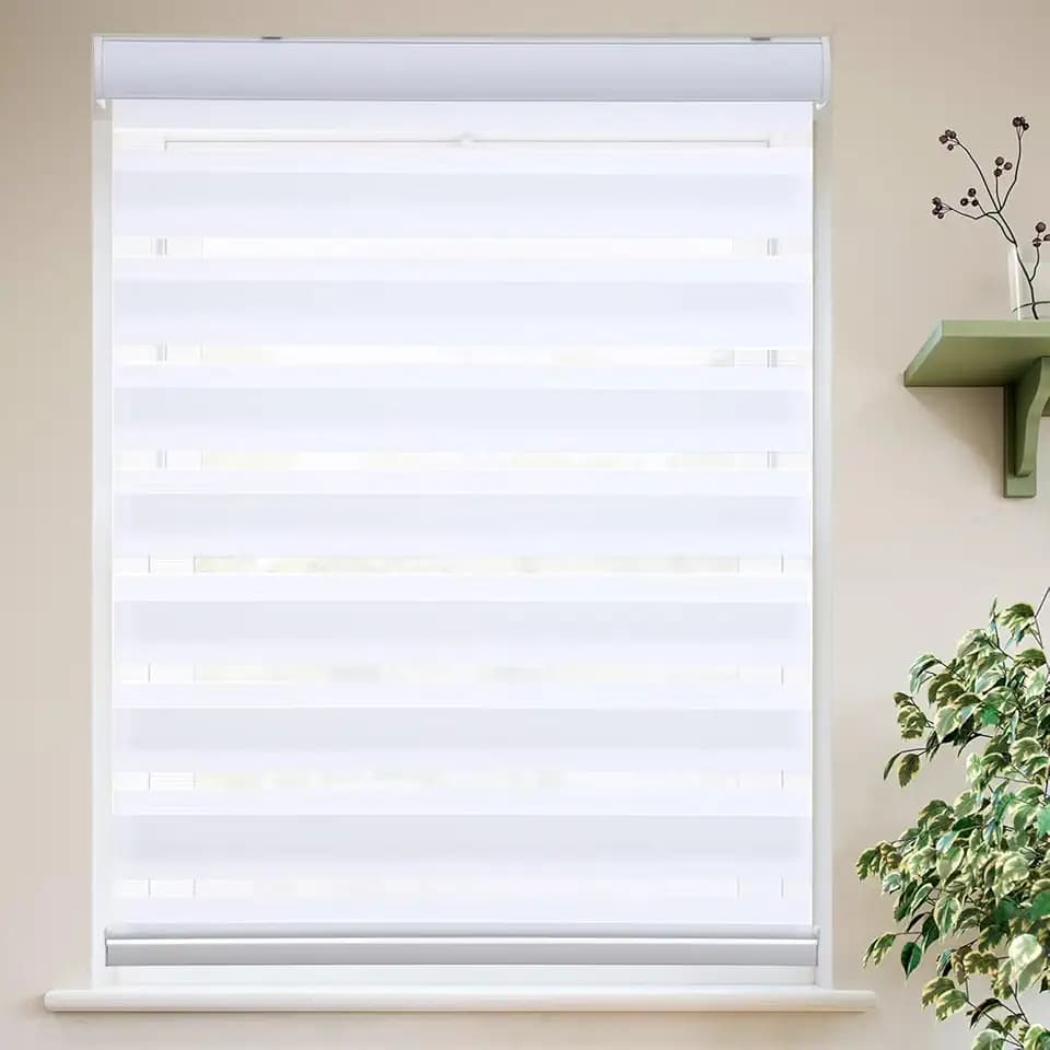 MYshade Roller Shades Zebra Blinds for Indoor Windows Cordless Day and Night Light Filtering Dual Layer Roller Window Blinds & Shades, Easy to Install, Size 24" W x 50" H, White