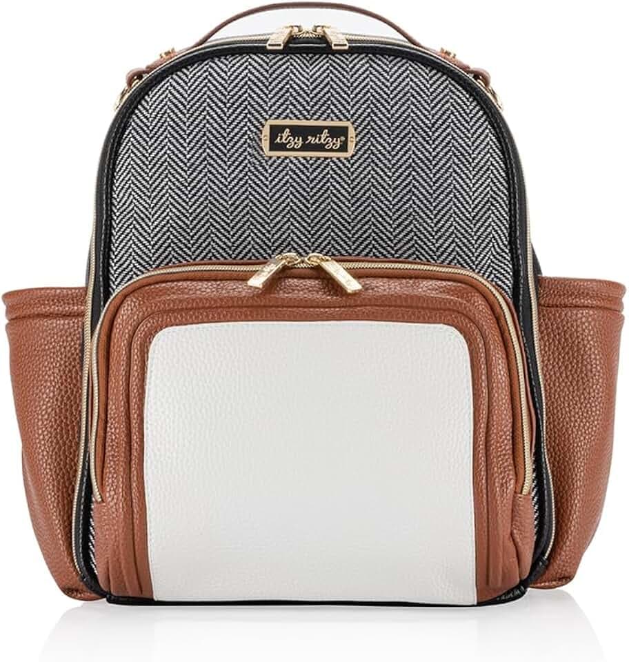 Itzy Ritzy Mini Diaper Bag Backpack 10 Pockets Changing Pad, Coffee & Cream