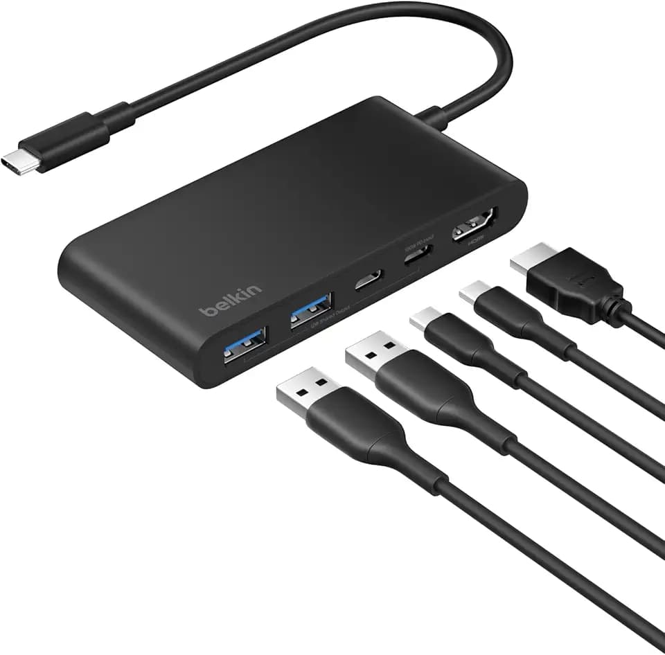 Belkin USB C Hub, 5-in-1 Docking Station, HDMI, 4K bei 60 Hz, 100 W Power Delivery, 5 Gbit/s Datentransfer, USB-C Adapter für MacBook, iPad Pro, Chromebook usw., Verbessertes HDMI 2.0 – Schwarz