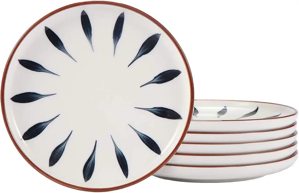 Aquiver 6'' Ceramic Dessert Plates - Color Painted Porcelain Appetizer Plates - Tea Party Small Serving Plates for Cake, Pie, Snacks, Ice Cream, Side Dish, Waffles - Set of 6 (Blue)
