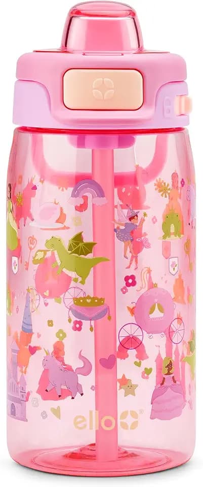 Ello Kids Pop & Fill 16oz Tritan Plastic Water Bottle with Quick Fill Technology, Leak Proof Locking Lid, Sip & Chug, BPA Free, Dishwasher Safe, For School, Lunchboxes, Royal Palace