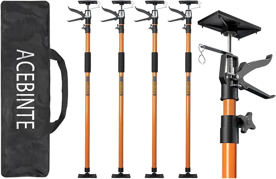 4PK Support Pole, Steel Telescopic Adjustable 3rd Hand Support System, Support Rod, Supports up to 154 lbs Construction Rods for Cabinet Jacks Cargo Bars Drywalls Extends from 49 Inch to 114 Inch