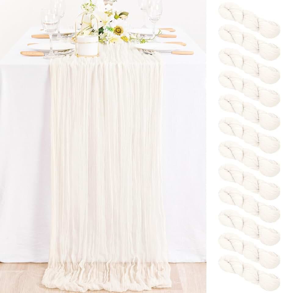 Ivory Cheesecloth Table Runner Farmhouse Fall Table Runner 10ft, 12 Pack