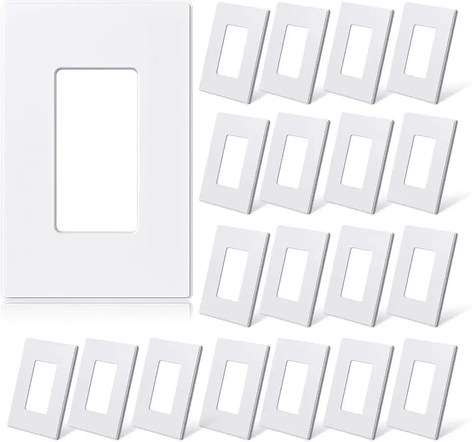 ELEGRP 1-Gang Screwless Decorative Wall Plates, Mid-Size Unbreakable Thermoplastic Faceplate Cover for Decorator Receptacle Outlet Switch, UL Listed (20 Pack, Matte White)