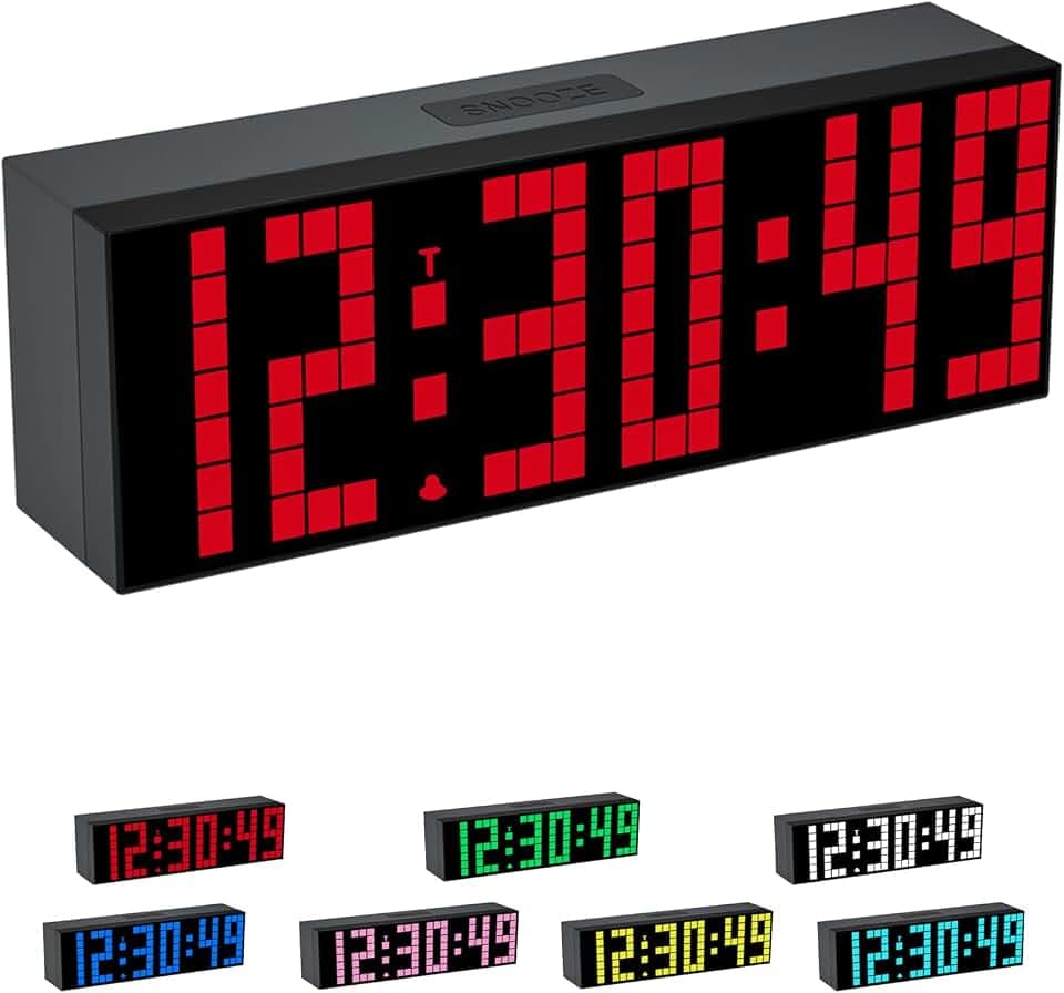 CHKOSDA Digital Alarm Clock, Led Clock with 2" Digital, 7 Color Options, Adjustable Brightness, Countdown Clock with Remote Control, Calendar and Temperature Display Desk Clock for Bedroom