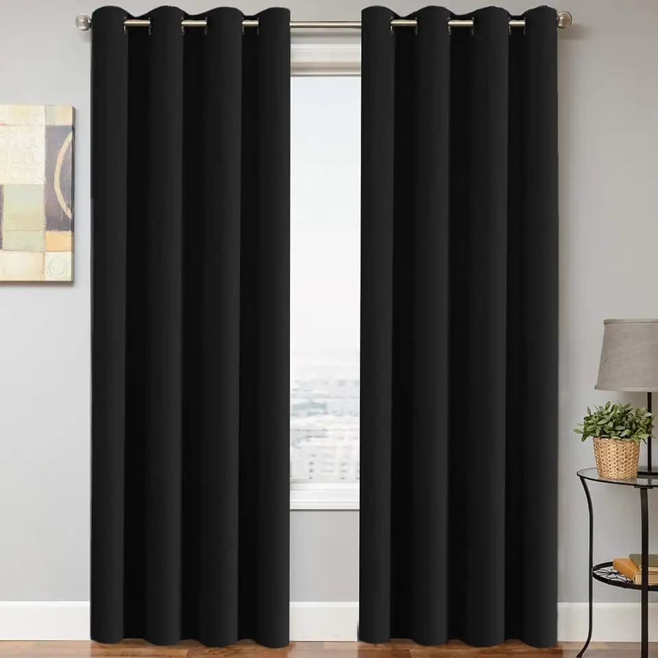 H.VERSAILTEX Blackout Curtains for Bedroom Thermal Insulated Living Room Curtains 90 Inch Long Grommet Privacy Protection Window Curtain Panels/Drapes for Nursery, 2 Panels, Jet Black