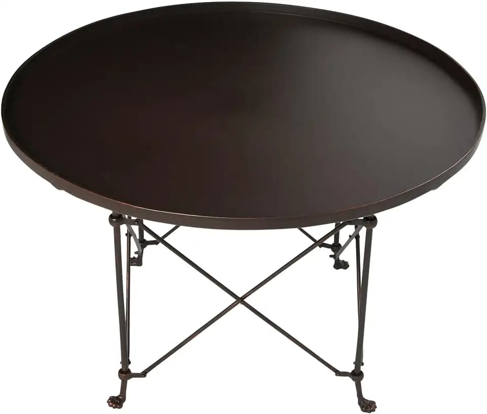 Creative Co-Op Tray-Style Round Metal Coffee Table,Bronze