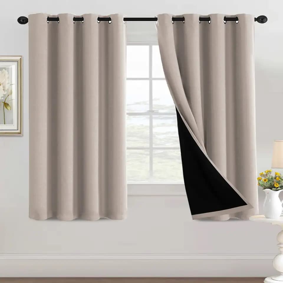 H.VERSAILTEX 100% Blackout Curtains for Bedroom 52" W x 63" L, Natural Sand