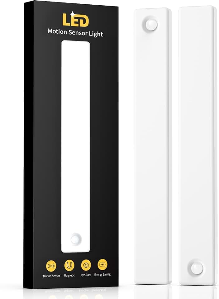 Under Cabinet Lighting, LED Motion Sensor Light Indoor, 2000mAh USB Rechargeable Closet Lights Battery Operated, Stick On Magnetic Wireless Dimmable Under Counter Lights for Kitchen(2 Pack)