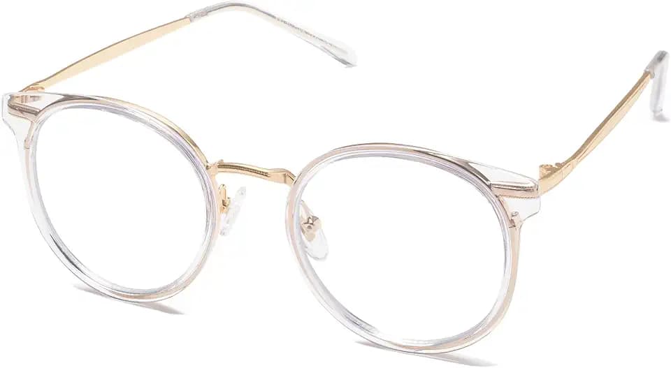 SOJOS Retro Rund Blaulichtfilter Brille Damen TR90 Computer-Brille ohne Sehstärke SJ5055 mit Transparent Rahmen/Anti-Blaulicht Linse
